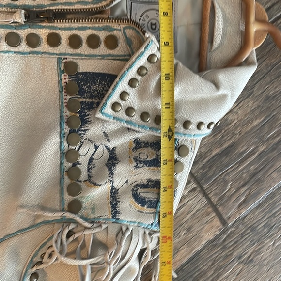 Double D Ranch Tan Leather Jacket with Studs and Fringe - Picture 8 of 10